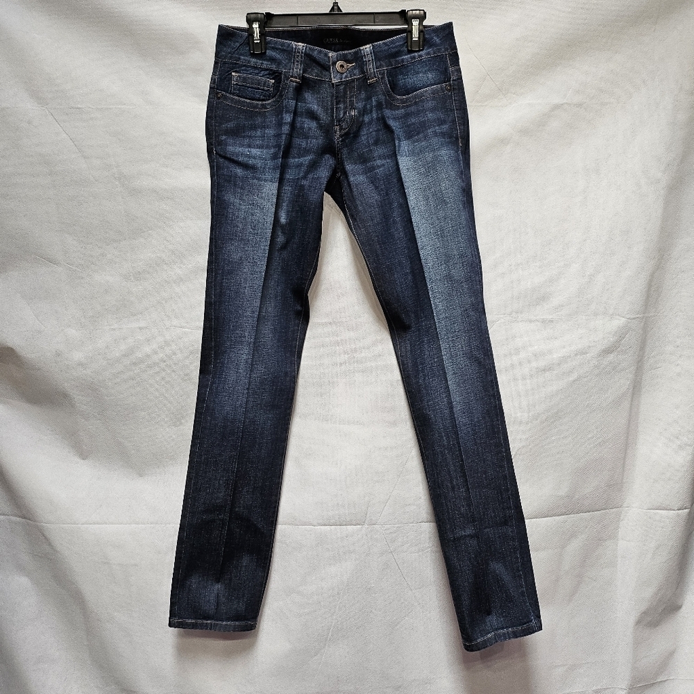 Guess Heavy Startched Low Rise Denim Blue Jeans 98% Cotton 2% Spandex Size 29